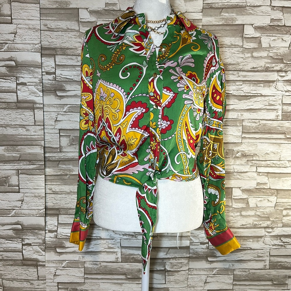 Haute Hippie Small Style Women’s Multicolored Silky Cropped Shirt - Picture 2 of 10